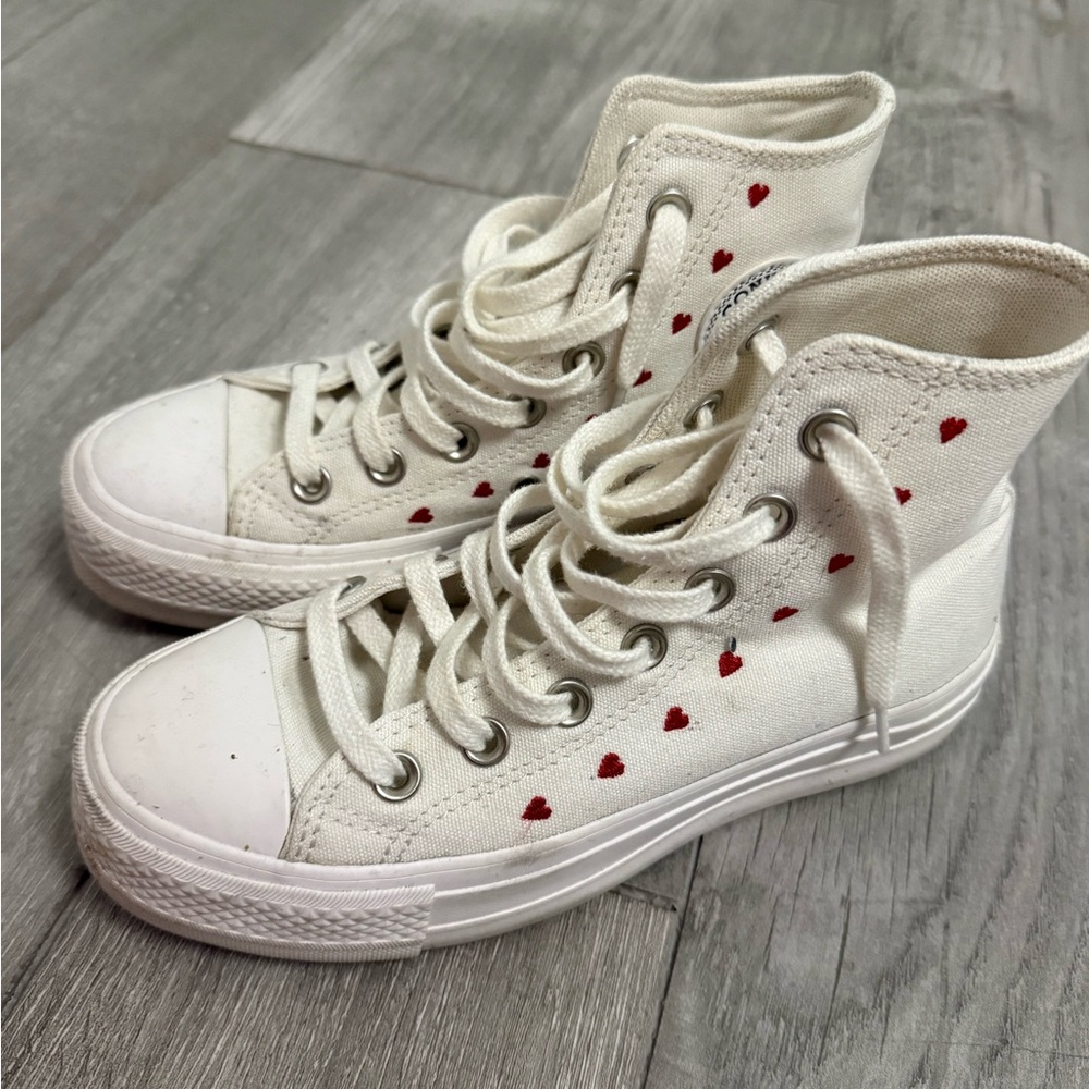 Converse White Sneakers with Red Hearts Limited Edition Valentine’s Day